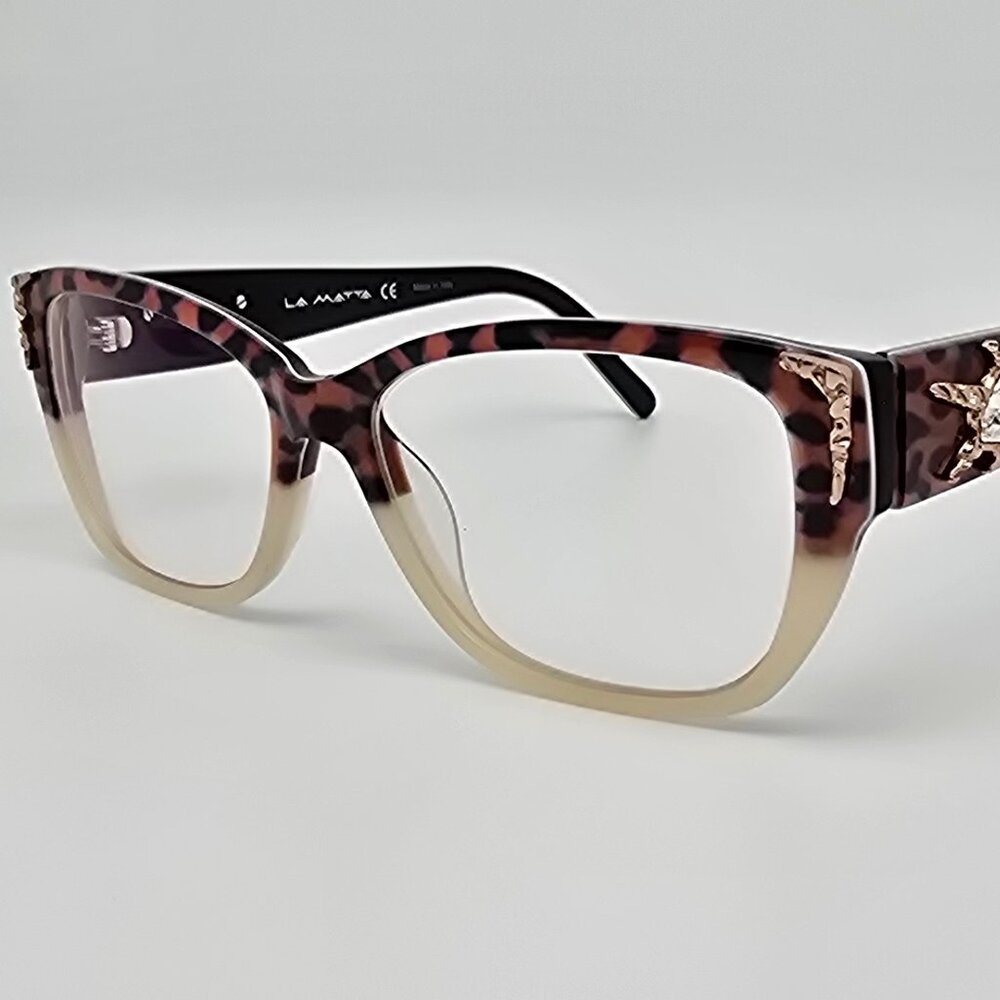 La Matta LM3138 Col. 2 Leopard White Rhinestone Cat Eye Eyeglasses Frame Italy